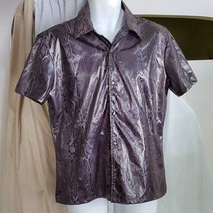 3 for $30 / Grey Shiny PVL Snake Print Collared Shirt